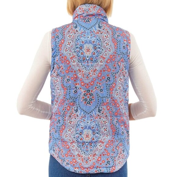 Gretchen Scott The Puffer Vest Pleasantly Paisley Imari Blue Zip Front S - Picture 2 of 8